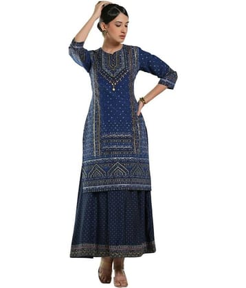 Juniper - Indigo Chanderi Women's Anarkali Kurti ( Pack of 1 )