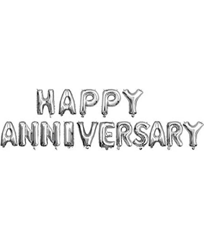 YESKART-SILVER Happy Anniversary Foil Letter Balloons Silver Color 16'' inches - Banner - Best for Home Party, Wall and Room Decoration