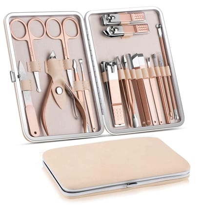 GDNK 18 IN 1 Stainless Steel Professional Manicure Set Nail Cutter For Women Nail Scissors Luxury Grooming Kit Manicure Pedicure Kit For Women (Rose Gold) GDNK 18 IN 1 Stainless Steel Professional Manicure Set Nail Cutter For Women Nail Scissors Luxury G