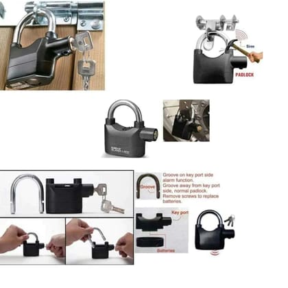 Waterproof Black Anti-Theft Siren Alarm Padlock System - 110dB for Bike, Door, Window - Battery Operated