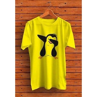Aakash Mens Yellow Printed Polyester Round Neck T-Shirt