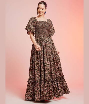 Sheetal associates Women Crepe Printed Fit & Flare Dress ( Brown )