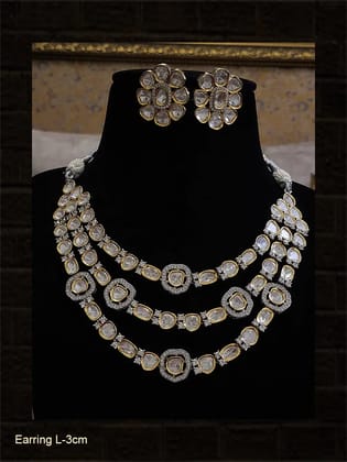 Silver and gold finish AD and uncut polki triple layer set