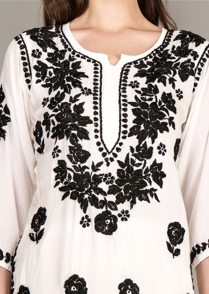 Pure Modal White & Black Hand Embroidered Lucknow Chikankari Kurta Plazzo set