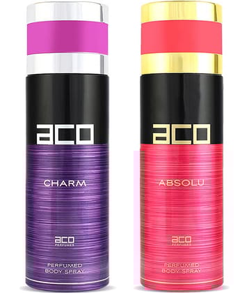 Aco Set of 2 Deodorant Body Spray, Absolu and Charm For Women, 200ml Each