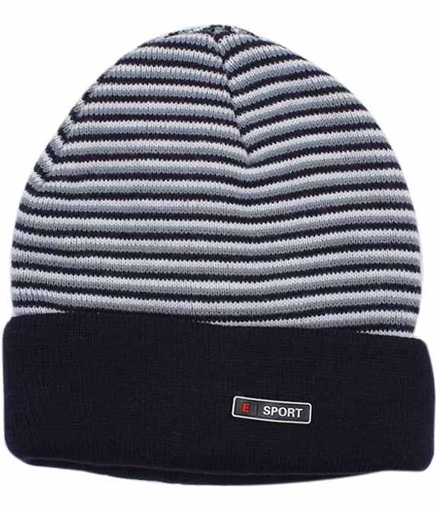Bizarro.in Blue & Grey Striped Woollen Cap