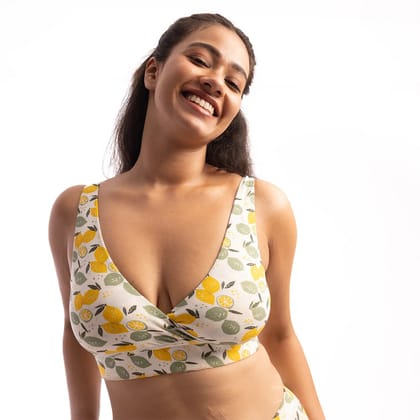 Maternity Lounge Bra - Printed White-Lemon Crush / XS