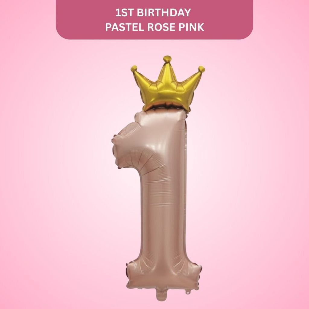 1st Birthday Pastel Pink Foil Balloon with Golden Crown 52"-1PC - Party and Festive Needs | Buy online on ZillyBuy