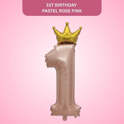 1st Birthday Pastel Pink Foil Balloon with Golden Crown 52"-1PC