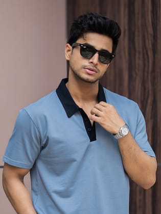 Plain Light Grey Polo Half Sleeve T-Shirt-S