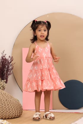 Pink Leafy Tiered Dress-0-6 months