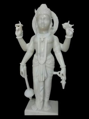 White Plain Marble Vishnu Statue, For Temple, Size: 36x12inch
