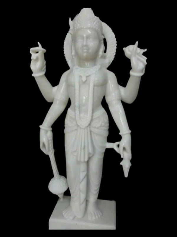 White Plain Marble Vishnu Statue, For Temple, Size: 36x12inch