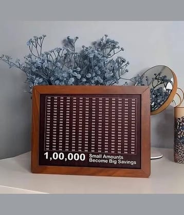 Wooden Piggy Money Bank Saving Box With Saving Target Upto 1 Lakh (Brown)