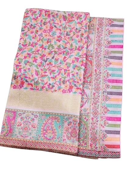 TULIP Traditional Artisians' Upliftment Livelihood Program Premium Kashmiri Shawl for Women � Soft Wool Blend with Pastel Base & Multicolour Floral-Paisley Weave | Elegant Ethnic Wrap & Stole