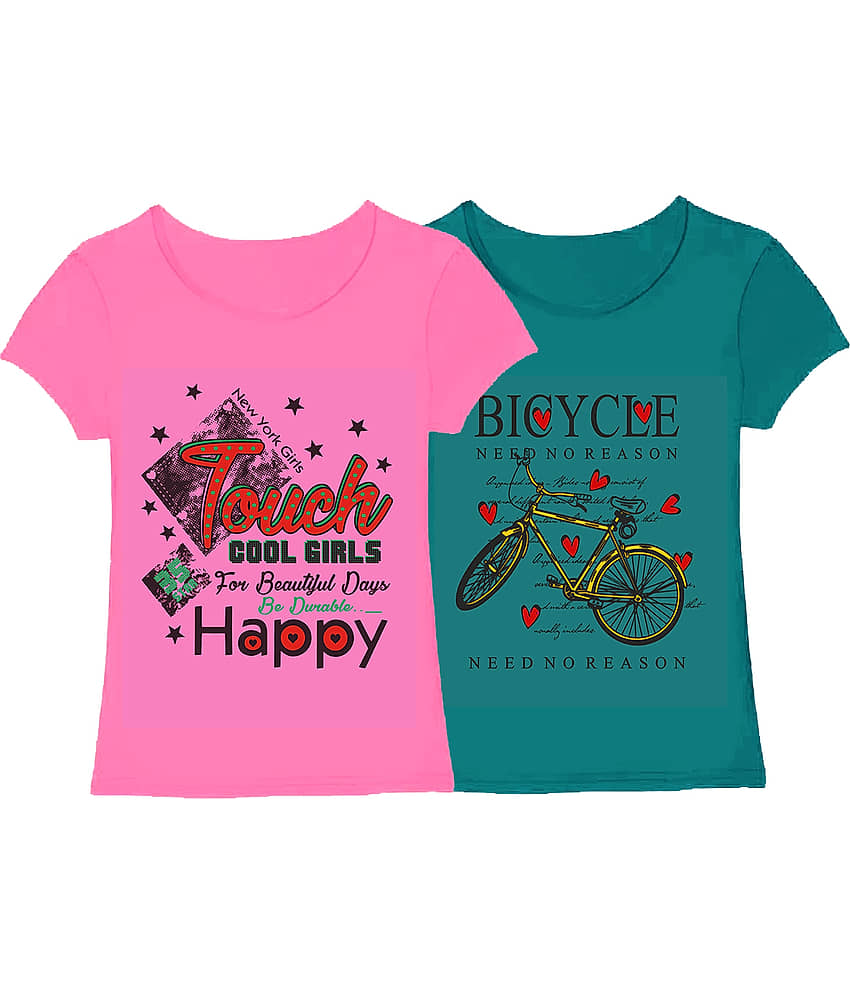 COOLTEES4U Pack of 2 Girls 100% Cotton T-Shirt ( Multicolor )