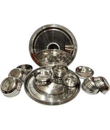 Dynore 24 Pcs Dinner Set Printed Stainless Steel Dinner Set ( Pack of 24 ) Silver