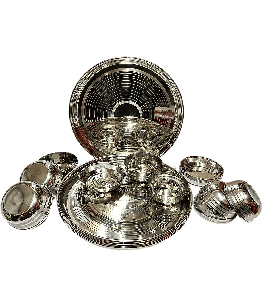 Dynore 24 Pcs Dinner Set Printed Stainless Steel Dinner Set ( Pack of 24 ) Silver