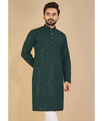 YUG ART - Dark Green Cotton Mens Regular Kurta ( Pack of 1 ) - None