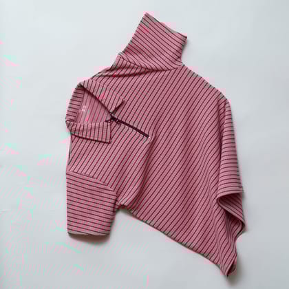 Men’s Zipper T-Shirt Camelet Checks Fabric | Striped Pattern | Rose Gold-M