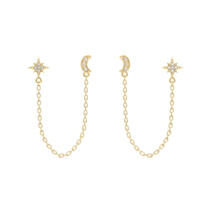 Moon star zirconia chain connector - Pair-14k Plated