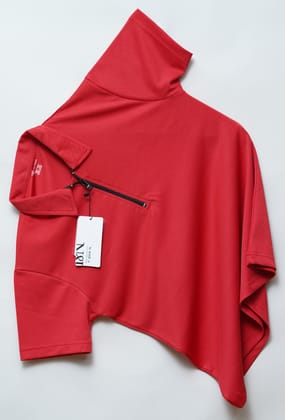Red Zipper Polo T Shirt-M