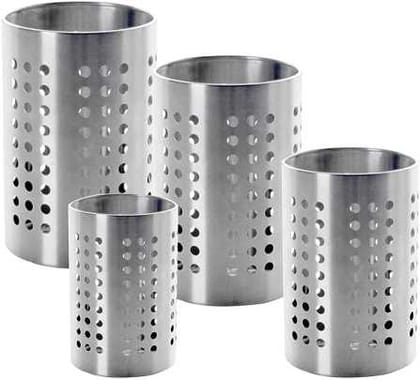 Keval  Stainless Steel Multipurpose Cutlery Holder  Spoon Holder - Size 7, 8, 9 and 10 cm - Pack of 4 (Silver)