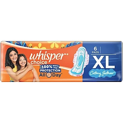 Whisper Choice Sanitary Pads - XL, 6 pcs