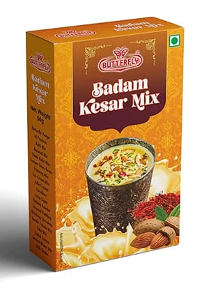 Badam Kesar Mix (Size - Box Pack 50g) by Butterfly Dessert Mixes and Bakery Needs.