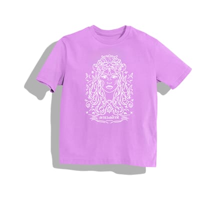 mandhakini- Round Neck Drop Shoulder Graphic Printed Oversized Cotton T-shirT-S / lavender