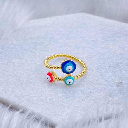 Purple Pink Evil Eye Enamel 18K Gold Copper Adjustable Ring for Women-RED-BLUE
