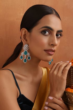 Isabella Teal Zirconia Dangler Earrings-Zirconia