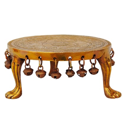 Brass Chowki for God Idol Statue - Divine Puja Base Stand, Length : 7 Inch (BSMAS697 D)