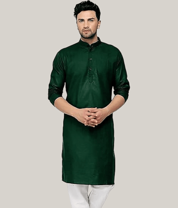 YUG ART Dark Green Cotton Blend Men's Regular Kurta ( Pack of 1 )