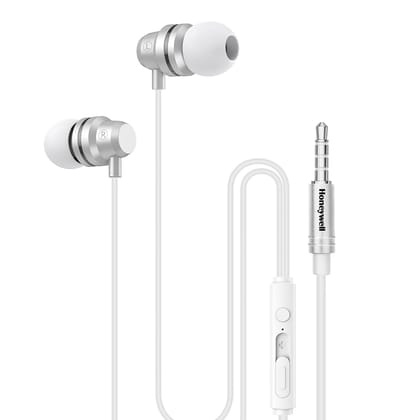 Honeywell Moxie V50 Wired Earphones with Built in Mic, 10mm*2 Drivers, Passive Noise Cancellation, Deep Bass & Clear Sound, Ultra HD Mic Quality, 3.5mm AUX, Voice Assistant Enabled, 1.2 Mtr 