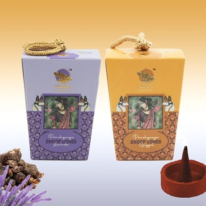 Nandi Panchgavya 100 Percent Cow Dung Lavender & Guggal Dhoop Cones (100 Pcs) with Stand