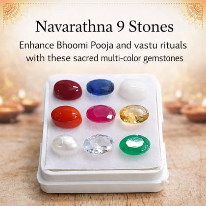 Navarathna Set Box for Bhoomi Pooja & Good Vastu | 7�5 mm | Pack of 2 Boxes (18 Stones) | Navratna 9 Stone Set as per Varna Shastra | Multi-Color Gemstones | ???? ????