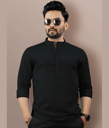 VTEXX Jacquard Self Design Shirt Style Kurta For Men ( Light Green )