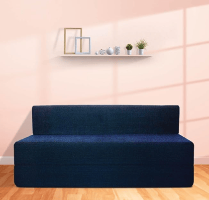 Starlon 3 Seater Sofa Cum Bed | Foldable Sofacum Bed | Jute Fabric Washable Cover Sofa (Navy Blue, 6X6.5 Ft)