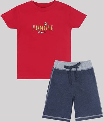 ETCHED DESIGN Pack of 1 Boys Cotton T-Shirt & Shorts Set ( Multicolor )