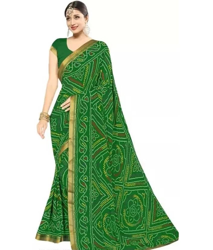 Kanooda Prints Georgette Printed Saree With Unstitched Blouse Piece ( Green )