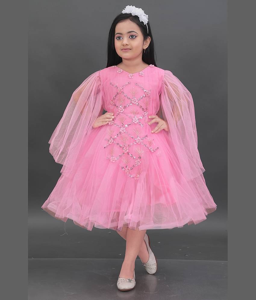DS DRESSES Net Dress For Girls ( Pack of 1 , Pink )