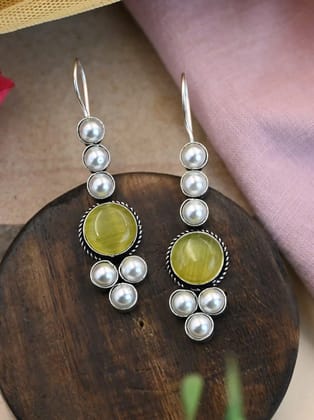 Oxidised Monalisa Pearl Hook Earrings for Casual Elegance | Sarichka-Yellow