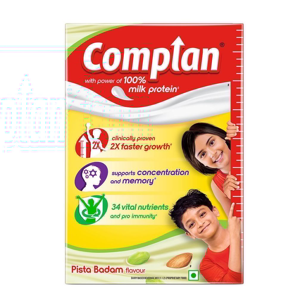 Complan Nutrition Drink Powder for Children, Pista Badam Flavour, 500 g Refill Pack | Nutrition drink for kids with protein & 34 vital nutrients