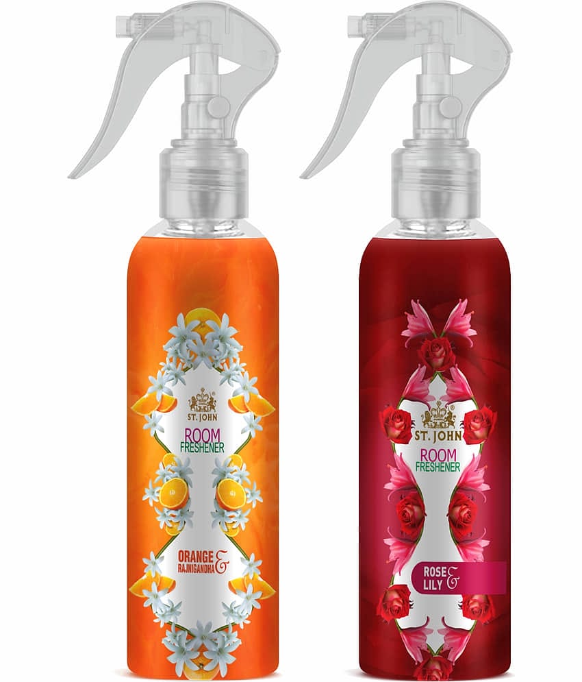ST.JOHN Rose & Orange Rajnigandha Room Freshener For Home & Office 250ml Each (500ml) - Pack of 2