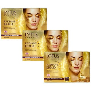 Lotus Herbals Radiant Gold Cellular Glow1 Facial Kit  With 24K Gold Leaves  For Skin Glow  37G   (Pack Of 3)