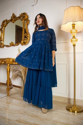 HOT SELLING BLUE COLORED MULTI SEQUENCED BEAUTIFUL BLUE COLORED SHARARA SET WITH DUPATTA-S-36