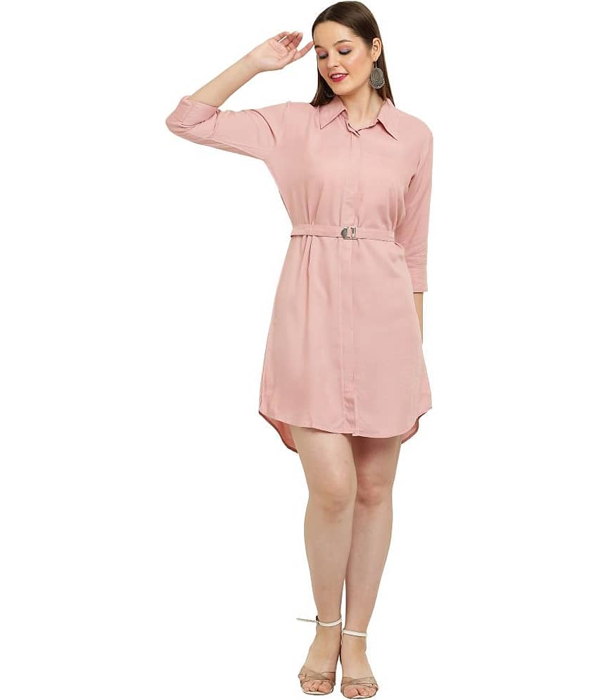 FASHJONS 360 Women Rayon Solid Shirt Dress ( Peach )