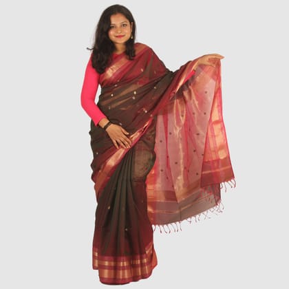Premium Handloom Maroon Green Saree with Gold Finish
