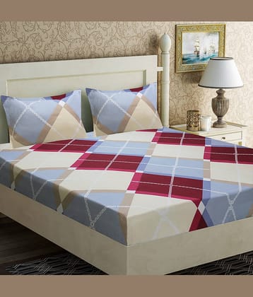 Home Candy Microfiber Abstract Double Bedsheet with 2 Pillow Covers- Maroon